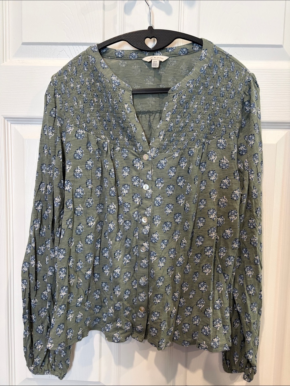 Lucky brand Olive Green Button-Front Floral Blouse